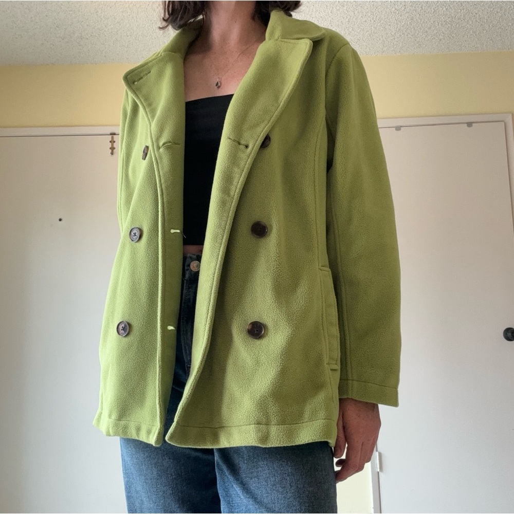 Lands End Peacoat, Women’s XL Lime Green Warm Fleece, Very Cozy